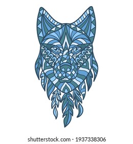 Vector illustration with wolf's head in an ethnic style, stickers for design and decoration