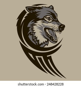 Vector illustration of a wolf's head with patterns