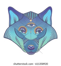 Vector illustration of wolf's head. Vector poster with wolf in geometric style.