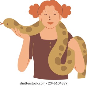 Ilustración vectorial de una mujer con un serpiente boa africano