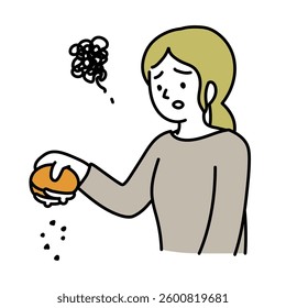 Vector illustration of a woman with an annoyed expression because her wallet is empty
