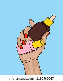 Vector Illustration Of Woman Applies Cream To Hands. Vector Illustration For Poster, Beauty Salon, Advertisement. Woman Holds Cream Tube And Applies Moisturiser To Beautiful Hands For Clean And Soft.