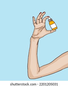 Vector illustration of woman applies cream to hands. Vector illustration for poster, beauty salon, advertisement. Woman holds cream tube and applies moisturiser to beautiful hands for clean and soft.