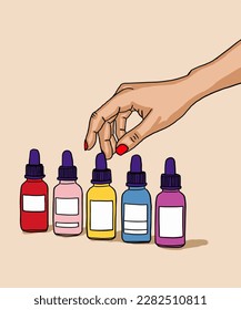 Vector illustration of woman applies cream to face. Vector illustration for poster, beauty salon, advertisement. Woman holds cream tube and applies moisturiser to beautiful face for clean and soft.