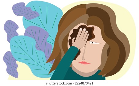 Vector illustration of a woman applying a facial mask in brown. Portrait, woman, beauty, skin care. Portrait of a woman taking care of the skin on her face. Cream, facial mask.