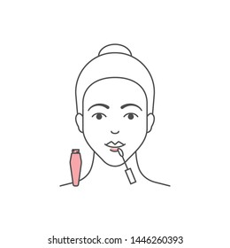 Vector illustration of woman is applying lip gloss outline style illustration