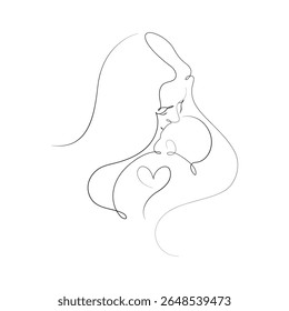 Vector illustration of woman with baby in line art style
