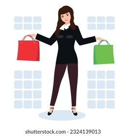 Vector illustration of a woman with bags.