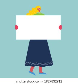 Vector illustration of woman with banner for use in advertising, presentations, brochures, blogs, documents and forms in the flat style