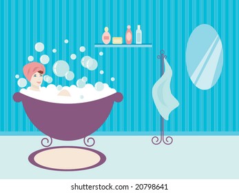 Vector illustration. Woman in the bath.