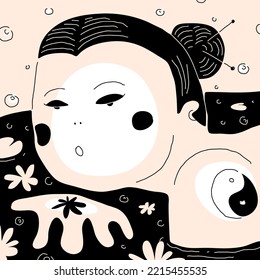 Vector Illustration Woman Bathes