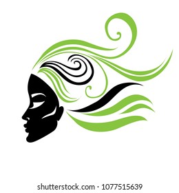  Vector illustration of woman with beautiful hair and flowers - can be used as a logo for beauty salon. Fashion. Beauty. Style logo. Flowers.