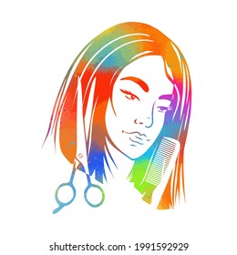 Vector illustration of woman beauty salon. Logo template the girl's face.