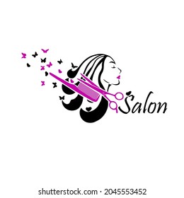 Vector illustration of woman beauty salon. Logo template the girl's face.