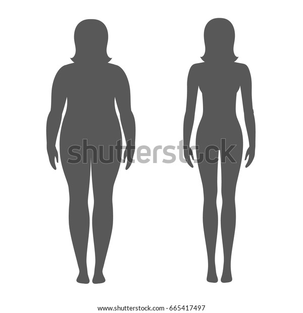 減量前後の女性のベクターイラスト 女性のボディシルエット 成功した食事とスポーツのコンセプト 細身で太った女の子 のベクター画像素材 ロイヤリティ フリー