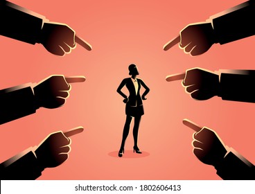 Vector illustration of a woman being pointed by giant fingers