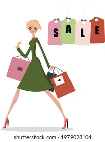 Vector illustration of a woman and a big sale