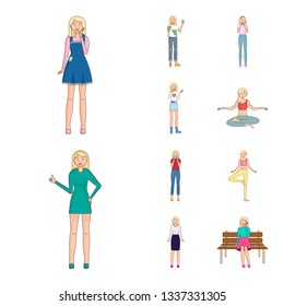 Vector illustration of woman and body icon. Set of woman and style stock symbol for web.