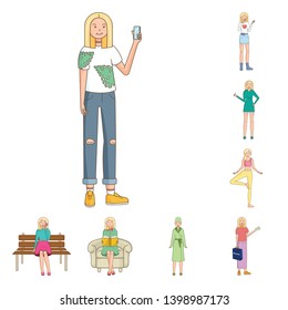 Vector illustration of woman and body icon. Set of woman and style stock symbol for web.