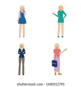 Vector illustration of woman and body sign. Set of woman and style stock symbol for web.