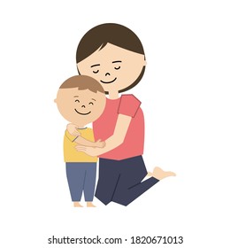 Vector illustration of woman and boy hugging