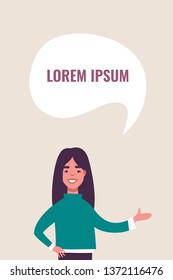 Vector illustration of woman with bubble for text.