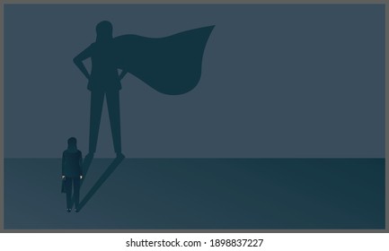 vector illustration of woman business concept, woman with super shadow behind