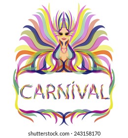 Vector illustration. Woman in carnival costume and mask. 