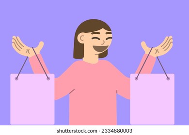 vector illustration of a woman carrying shopping bags home from shopping