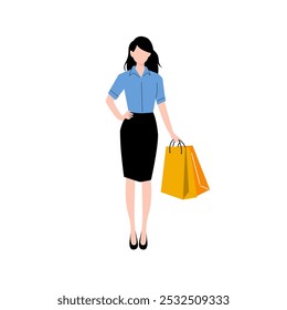 vector illustration of woman carrying shopping bags