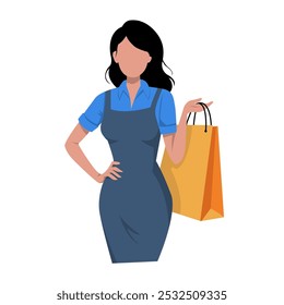 vector illustration of woman carrying shopping bags