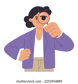 
vector illustration of a woman character looking through a magnifying glass with the meaning of looking for something