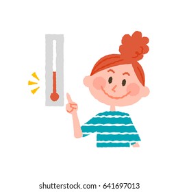 vector illustration of a woman checking the temperature