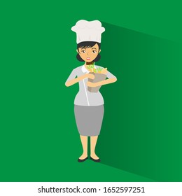 Vector illustration of woman chef icon preparing food ingredients