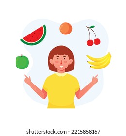 vector illustration woman with choice of fruits