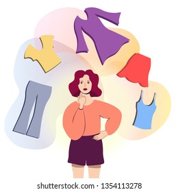 Vector illustration of a woman choosing clothing what to wear