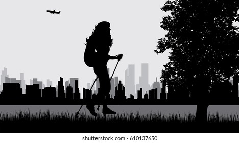 Vector illustration of woman in the city park.
