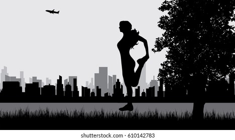 Vector illustration of woman in the city park.