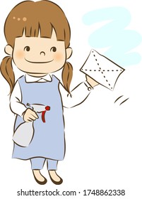 vector illustration of Woman cleaning the room at home