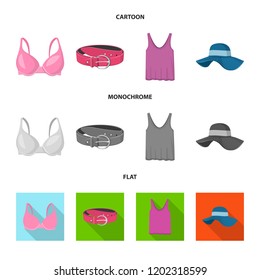 Vector illustration of woman and clothing icon. Set of woman and wear stock vector illustration.