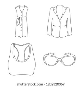 Vector illustration of woman and clothing icon. Set of woman and wear stock symbol for web.