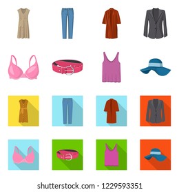 Vector illustration of woman and clothing icon. Set of woman and wear vector icon for stock.