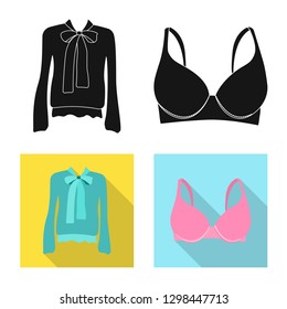Vector illustration of woman and clothing icon. Set of woman and wear vector icon for stock.
