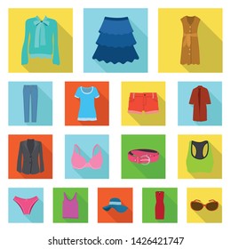 Vector illustration of woman and clothing icon. Set of woman and wear stock symbol for web.