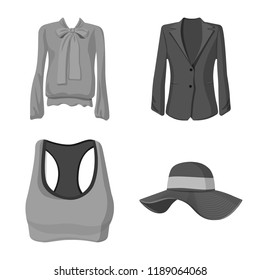 Vector illustration of woman and clothing logo. Set of woman and wear vector icon for stock.