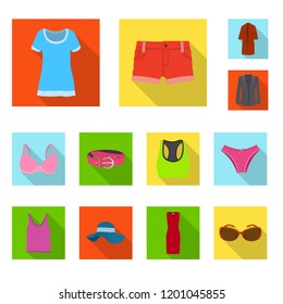 Vector illustration of woman and clothing logo. Collection of woman and wear stock symbol for web.