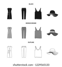 Vector illustration of woman and clothing logo. Collection of woman and wear stock symbol for web.