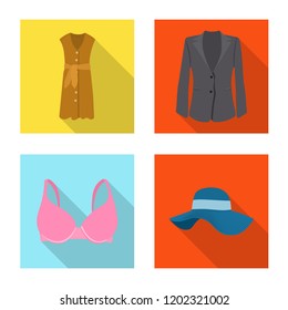 Vector illustration of woman and clothing sign. Collection of woman and wear stock vector illustration.