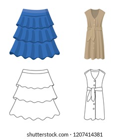 Vector illustration of woman and clothing sign. Set of woman and wear stock symbol for web.