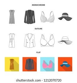 Vector illustration of woman and clothing sign. Collection of woman and wear stock symbol for web.